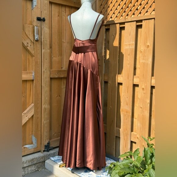 🆕 BRONX & BANCO 🧿 NWOT Leo Chocolate Brown Silk-Blend Maxi Dress, Sz M US 6 - Picture 7 of 15